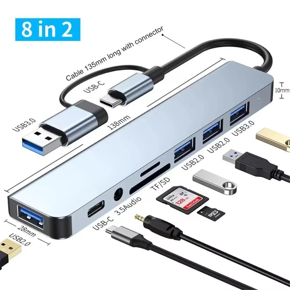 8 in 2 USB-C HUB USB Splitter