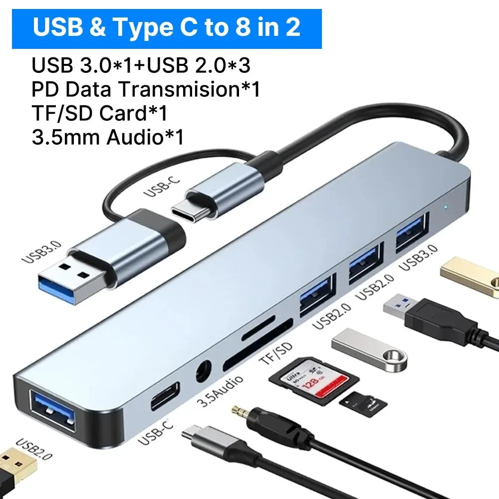 8 in 2 USB-C HUB USB Splitter