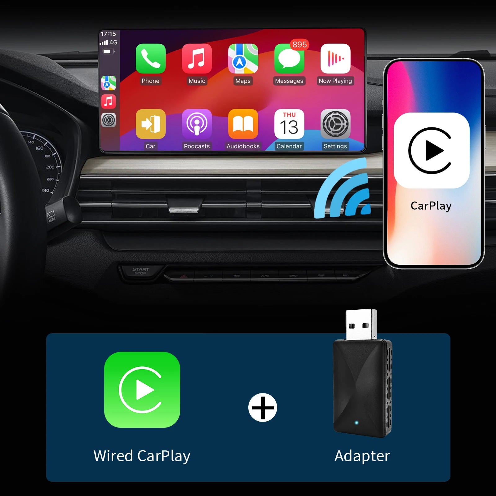 Mini Wireless Carplay Adapter for iPhone, 2025 2 in 1 Stable Universal Wireless carplay Adapter, Convert Wired to Wireless