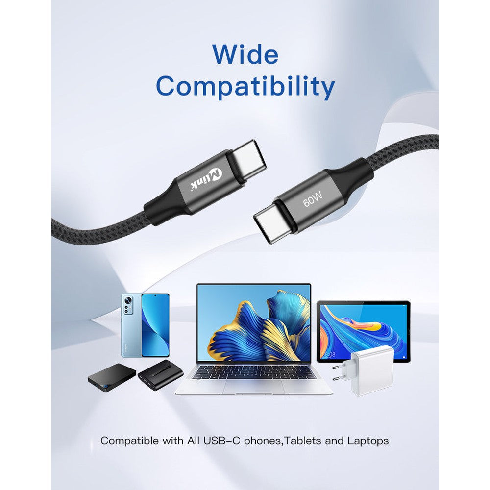 Braided USB-C PD60W 20V/3A Fast Charging Cable