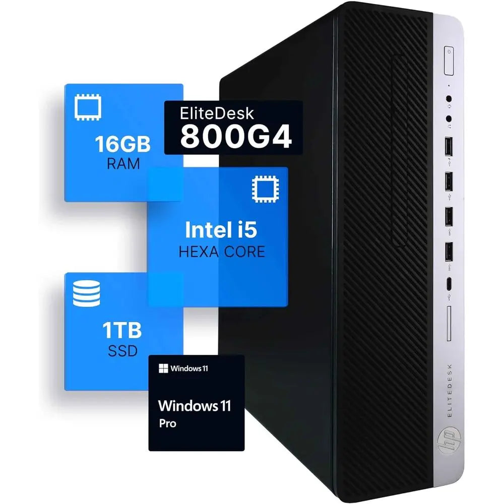 Desktop PC with Windows 11 Pro, Intel Core i5-8500, 16GB RAM, 1TB SSD, Dual 24 Monitors, RGB Speakers, Internal Wi-Fi 6 AX200 +